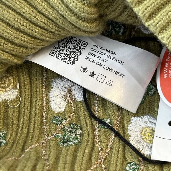 Cider XL Knit Floral Crop Tank Top Olive Green Bees Flower Garden Cottagecore - Picture 11 of 11